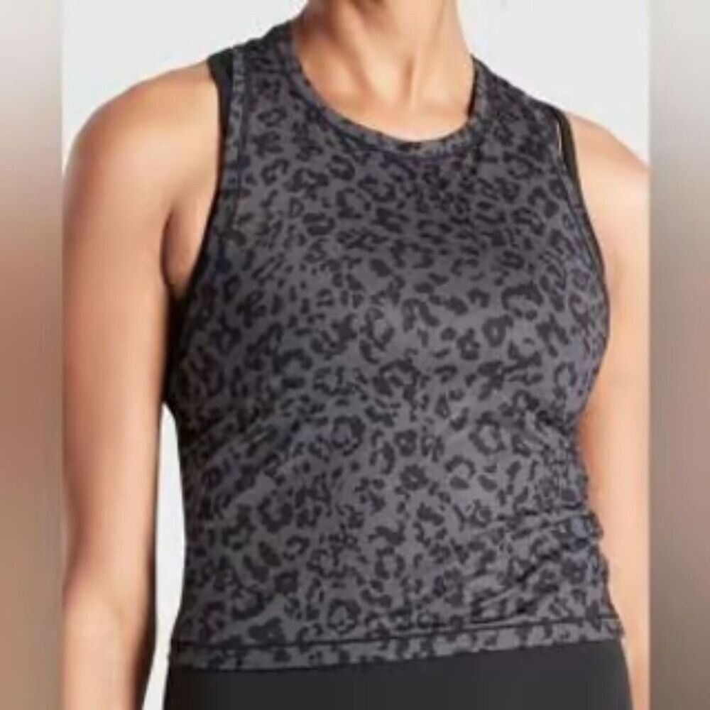 Athleta | Shanti Crop Leopard Tank Spring Night Gray XS Gym Workout Activewear
